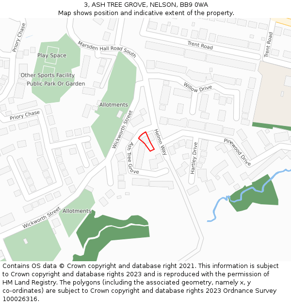 3, ASH TREE GROVE, NELSON, BB9 0WA: Location map and indicative extent of plot