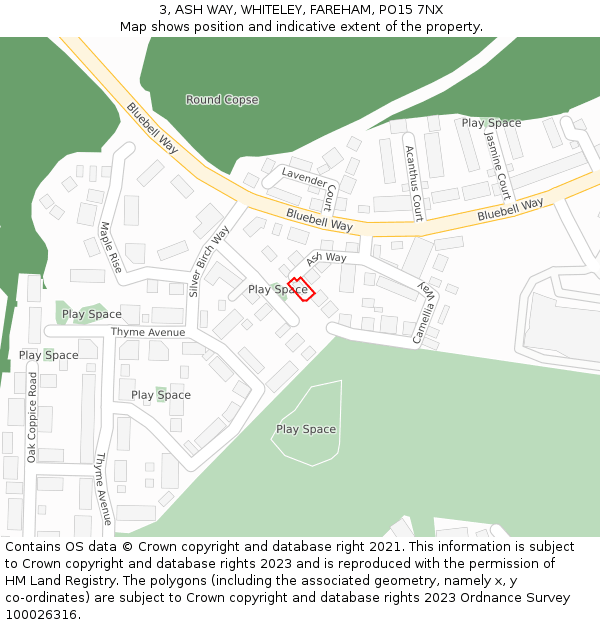 3, ASH WAY, WHITELEY, FAREHAM, PO15 7NX: Location map and indicative extent of plot