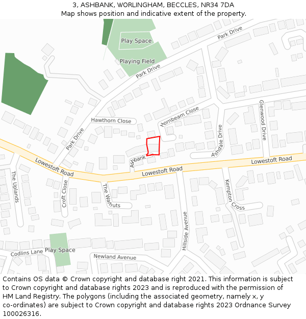3, ASHBANK, WORLINGHAM, BECCLES, NR34 7DA: Location map and indicative extent of plot