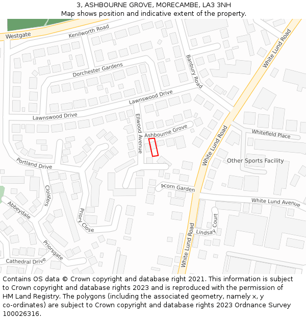 3, ASHBOURNE GROVE, MORECAMBE, LA3 3NH: Location map and indicative extent of plot