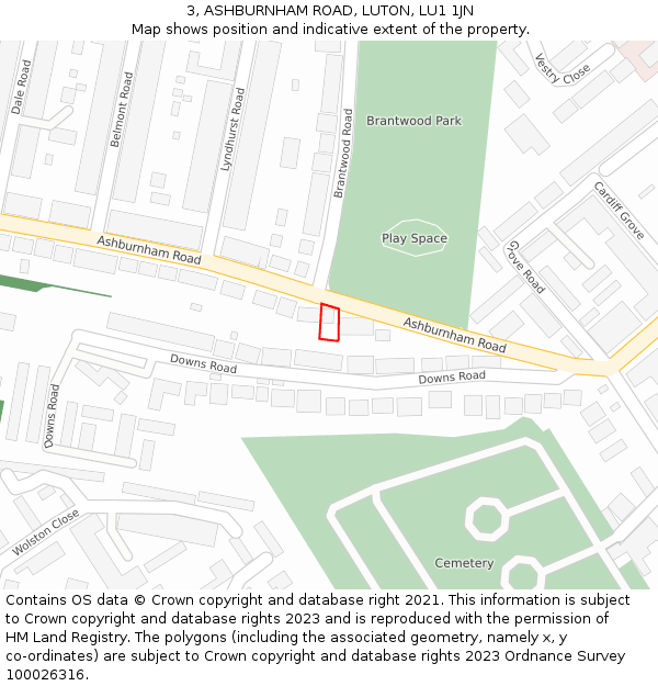 3, ASHBURNHAM ROAD, LUTON, LU1 1JN: Location map and indicative extent of plot