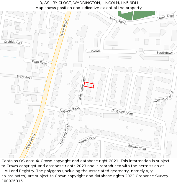 3, ASHBY CLOSE, WADDINGTON, LINCOLN, LN5 9DH: Location map and indicative extent of plot
