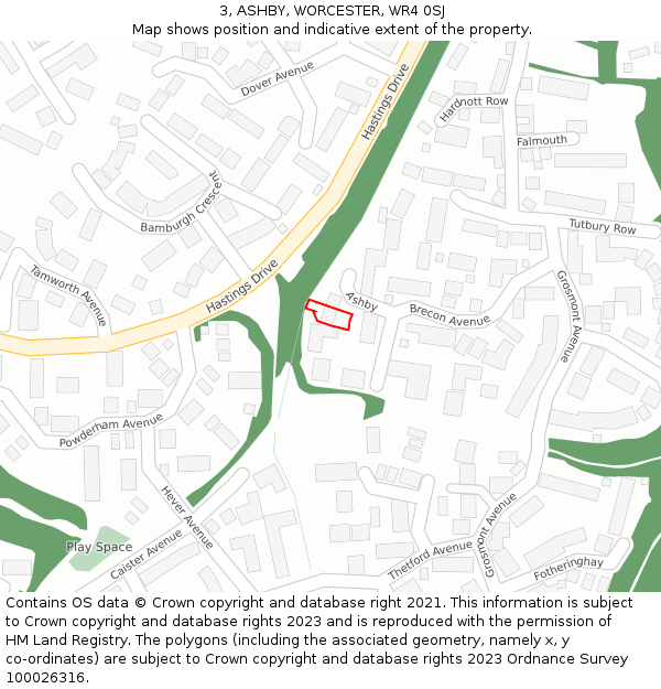 3, ASHBY, WORCESTER, WR4 0SJ: Location map and indicative extent of plot