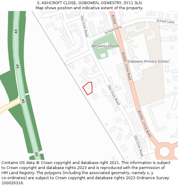 3, ASHCROFT CLOSE, GOBOWEN, OSWESTRY, SY11 3LN: Location map and indicative extent of plot