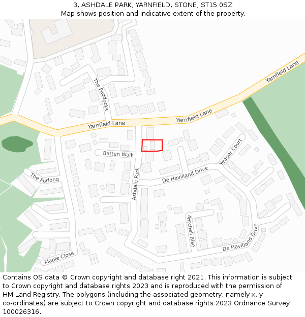 3, ASHDALE PARK, YARNFIELD, STONE, ST15 0SZ: Location map and indicative extent of plot