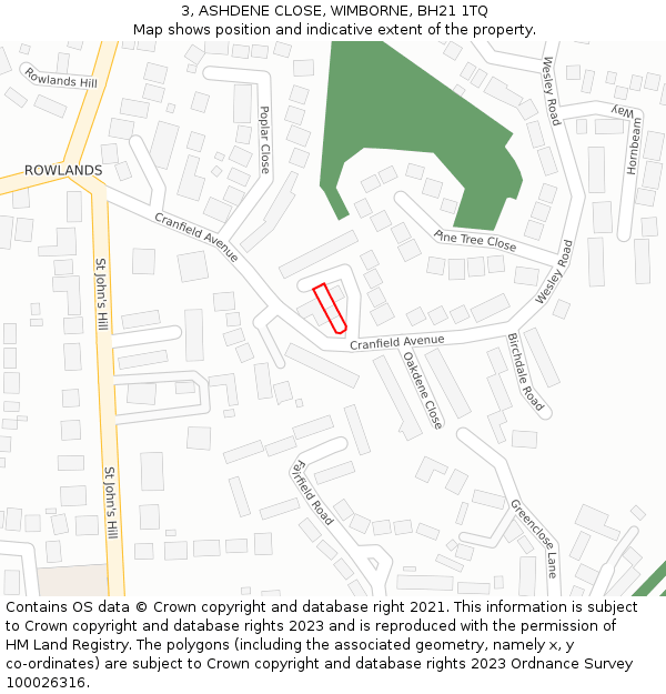 3, ASHDENE CLOSE, WIMBORNE, BH21 1TQ: Location map and indicative extent of plot
