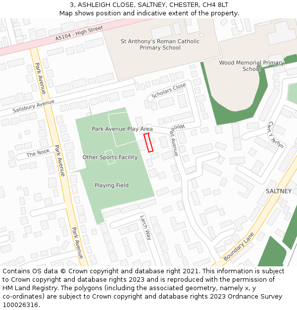 3, ASHLEIGH CLOSE, SALTNEY, CHESTER, CH4 8LT: Location map and indicative extent of plot