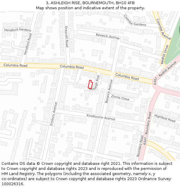 3, ASHLEIGH RISE, BOURNEMOUTH, BH10 4FB: Location map and indicative extent of plot