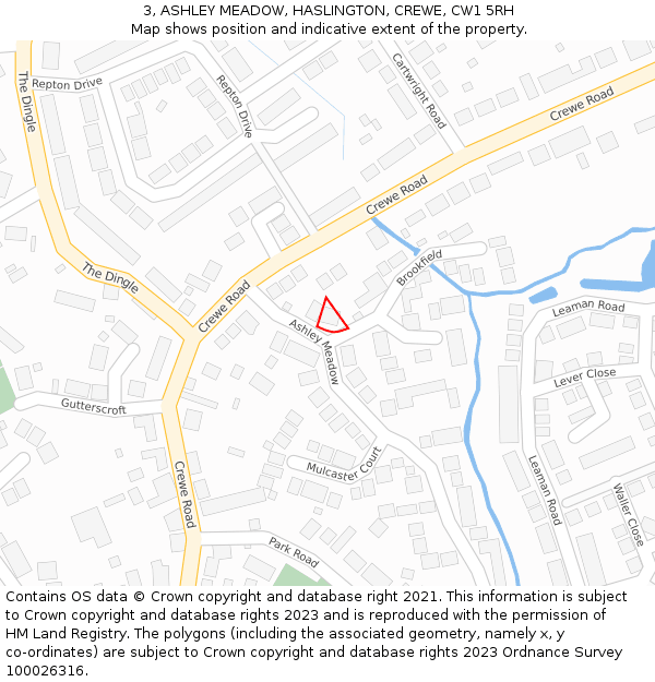 3, ASHLEY MEADOW, HASLINGTON, CREWE, CW1 5RH: Location map and indicative extent of plot