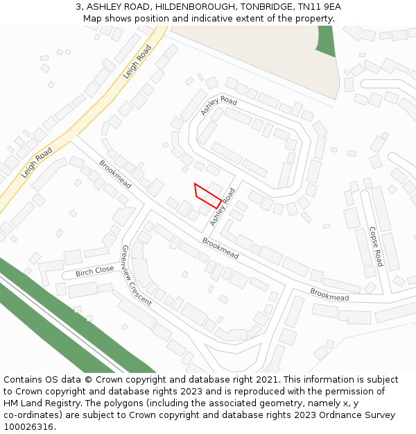 3, ASHLEY ROAD, HILDENBOROUGH, TONBRIDGE, TN11 9EA: Location map and indicative extent of plot