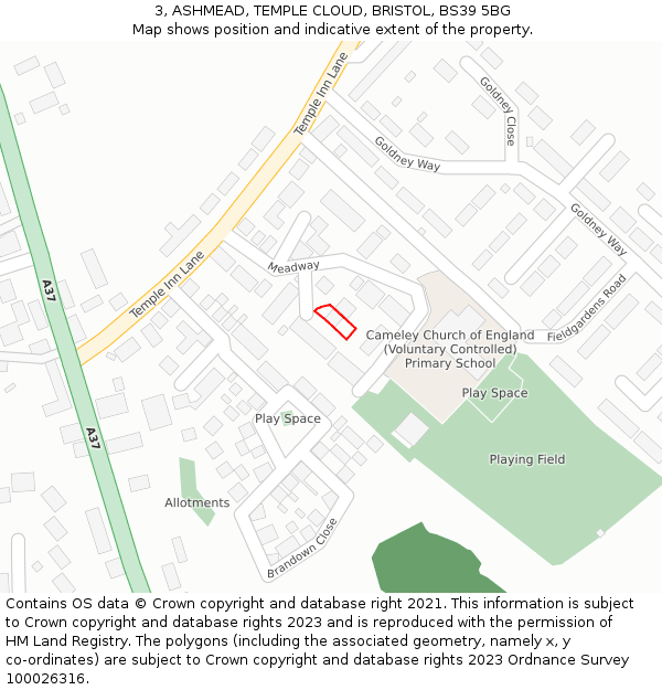 3, ASHMEAD, TEMPLE CLOUD, BRISTOL, BS39 5BG: Location map and indicative extent of plot