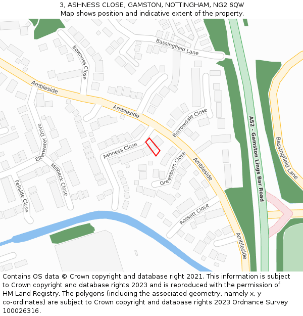 3, ASHNESS CLOSE, GAMSTON, NOTTINGHAM, NG2 6QW: Location map and indicative extent of plot