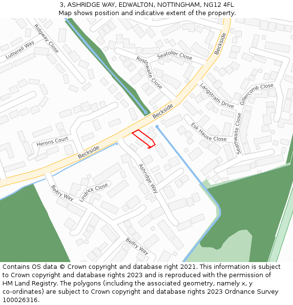 3, ASHRIDGE WAY, EDWALTON, NOTTINGHAM, NG12 4FL: Location map and indicative extent of plot