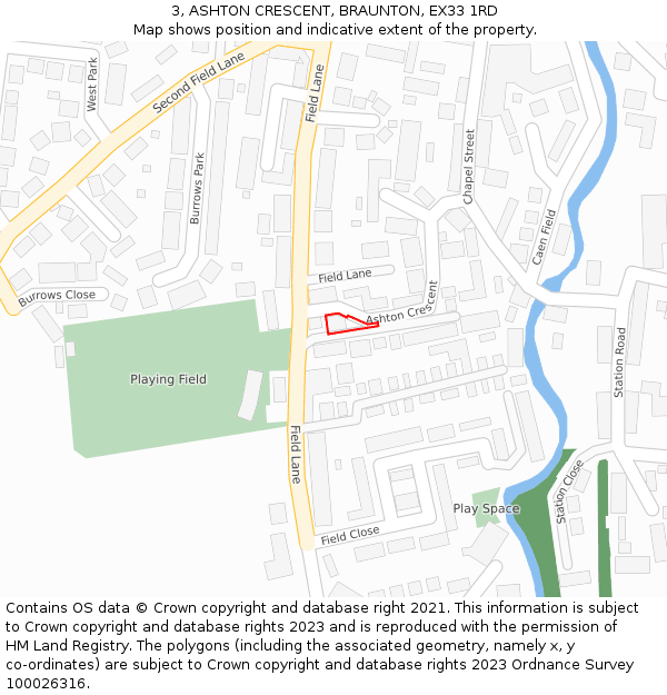 3, ASHTON CRESCENT, BRAUNTON, EX33 1RD: Location map and indicative extent of plot