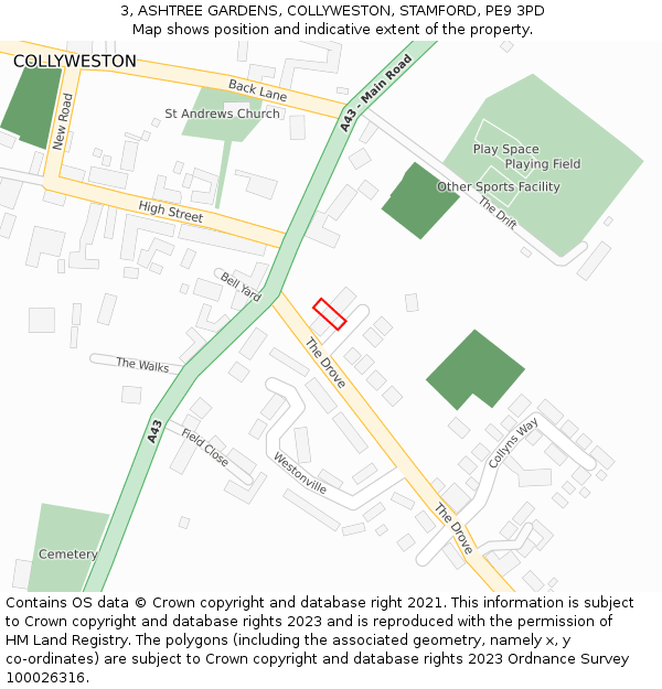 3, ASHTREE GARDENS, COLLYWESTON, STAMFORD, PE9 3PD: Location map and indicative extent of plot