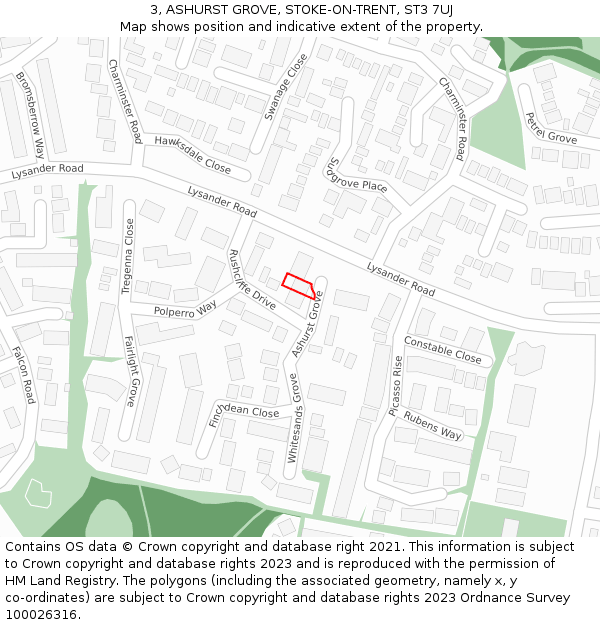 3, ASHURST GROVE, STOKE-ON-TRENT, ST3 7UJ: Location map and indicative extent of plot