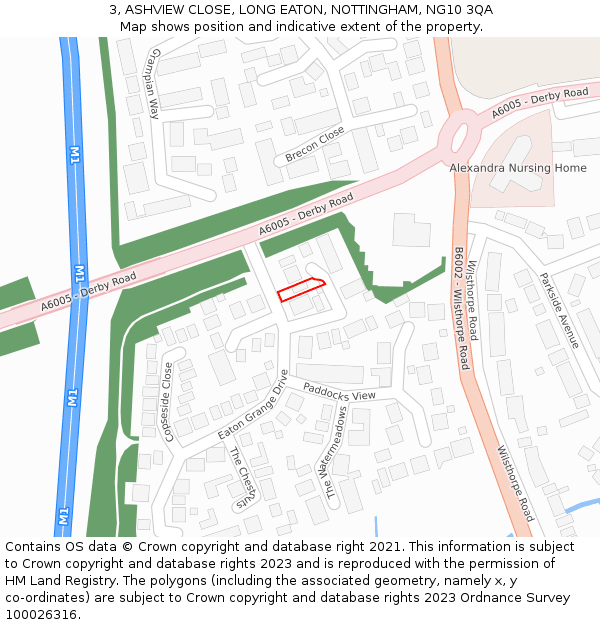 3, ASHVIEW CLOSE, LONG EATON, NOTTINGHAM, NG10 3QA: Location map and indicative extent of plot