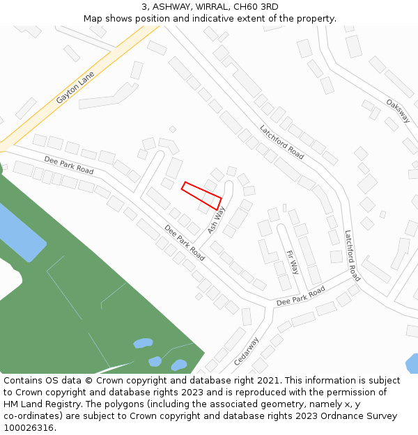 3, ASHWAY, WIRRAL, CH60 3RD: Location map and indicative extent of plot