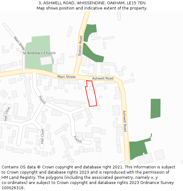 3, ASHWELL ROAD, WHISSENDINE, OAKHAM, LE15 7EN: Location map and indicative extent of plot