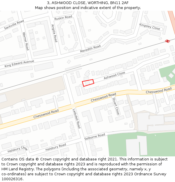 3, ASHWOOD CLOSE, WORTHING, BN11 2AF: Location map and indicative extent of plot