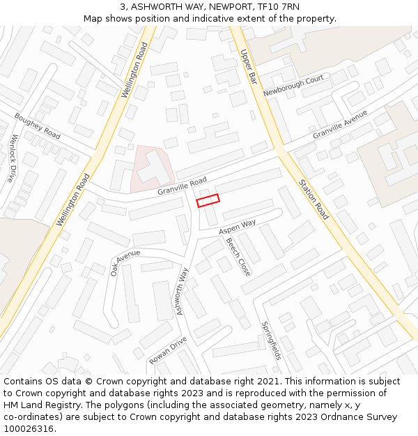 3, ASHWORTH WAY, NEWPORT, TF10 7RN: Location map and indicative extent of plot