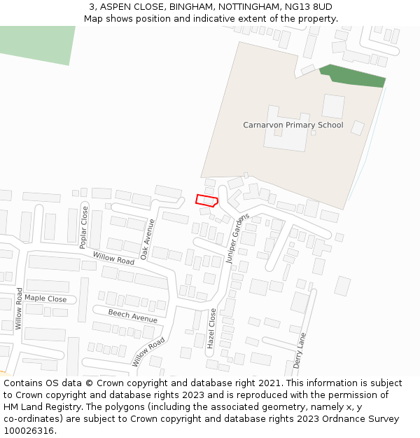 3, ASPEN CLOSE, BINGHAM, NOTTINGHAM, NG13 8UD: Location map and indicative extent of plot