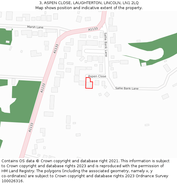 3, ASPEN CLOSE, LAUGHTERTON, LINCOLN, LN1 2LQ: Location map and indicative extent of plot