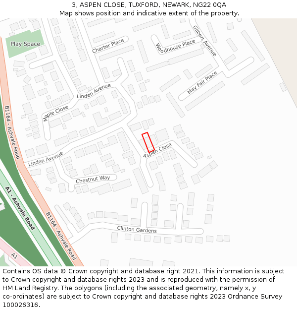 3, ASPEN CLOSE, TUXFORD, NEWARK, NG22 0QA: Location map and indicative extent of plot