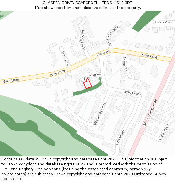 3, ASPEN DRIVE, SCARCROFT, LEEDS, LS14 3DT: Location map and indicative extent of plot