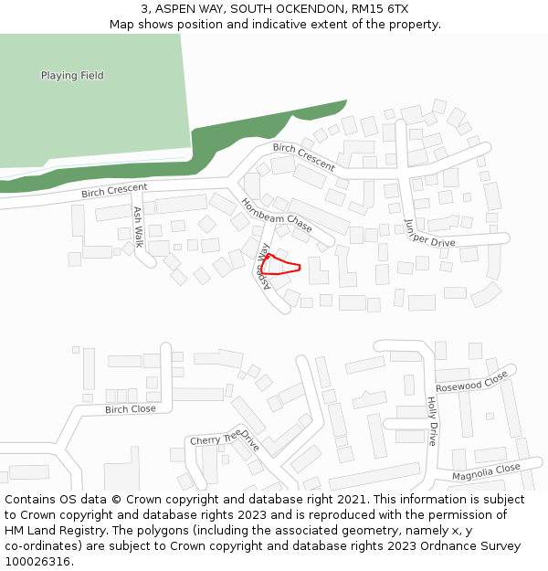 3, ASPEN WAY, SOUTH OCKENDON, RM15 6TX: Location map and indicative extent of plot