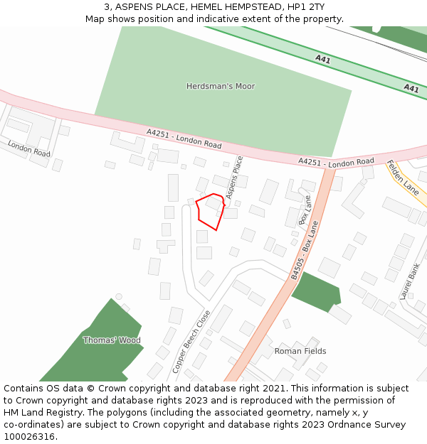 3, ASPENS PLACE, HEMEL HEMPSTEAD, HP1 2TY: Location map and indicative extent of plot