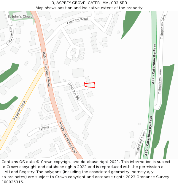 3, ASPREY GROVE, CATERHAM, CR3 6BR: Location map and indicative extent of plot