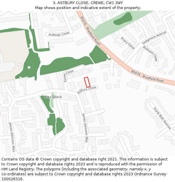 3, ASTBURY CLOSE, CREWE, CW1 3WY: Location map and indicative extent of plot