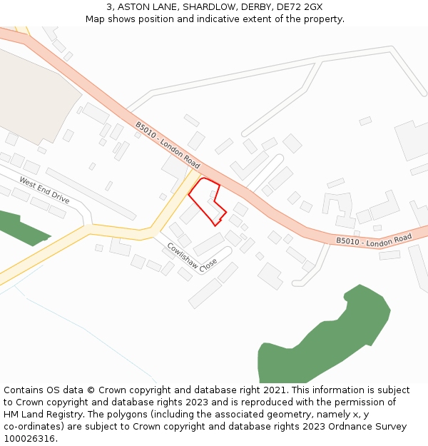 3, ASTON LANE, SHARDLOW, DERBY, DE72 2GX: Location map and indicative extent of plot