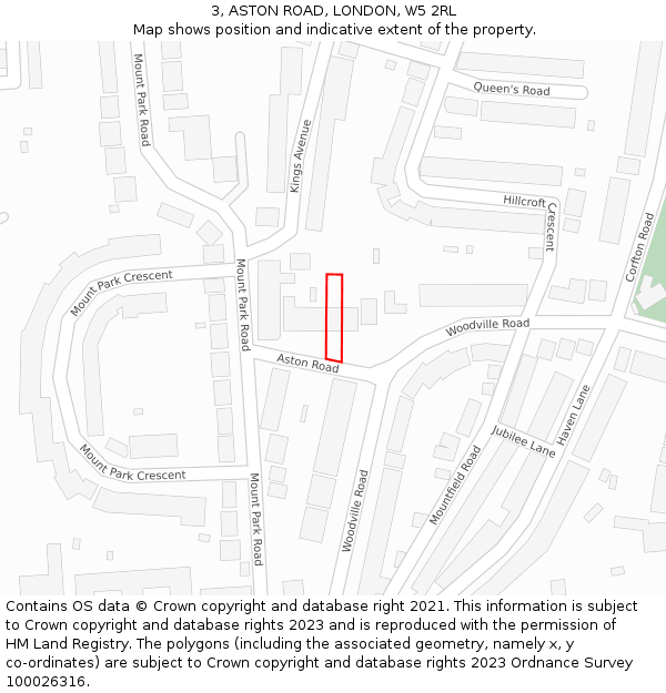 3, ASTON ROAD, LONDON, W5 2RL: Location map and indicative extent of plot