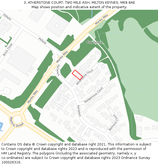 3, ATHERSTONE COURT, TWO MILE ASH, MILTON KEYNES, MK8 8AE: Location map and indicative extent of plot