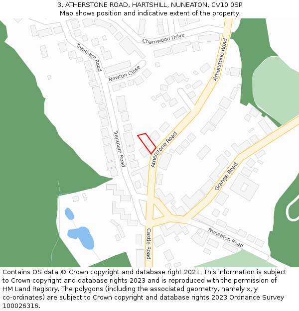 3, ATHERSTONE ROAD, HARTSHILL, NUNEATON, CV10 0SP: Location map and indicative extent of plot