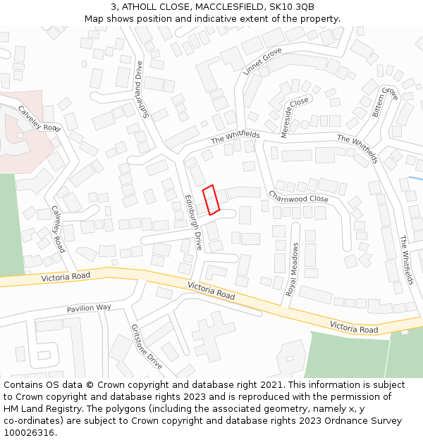 3, ATHOLL CLOSE, MACCLESFIELD, SK10 3QB: Location map and indicative extent of plot