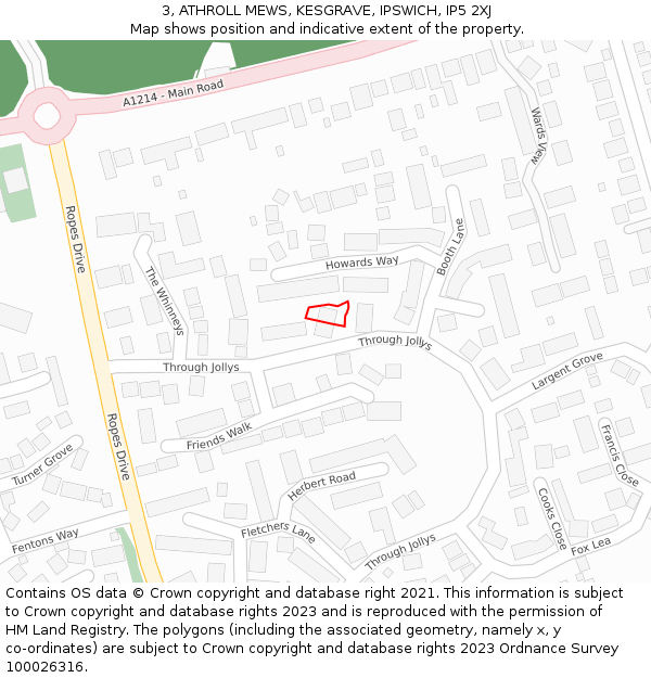 3, ATHROLL MEWS, KESGRAVE, IPSWICH, IP5 2XJ: Location map and indicative extent of plot