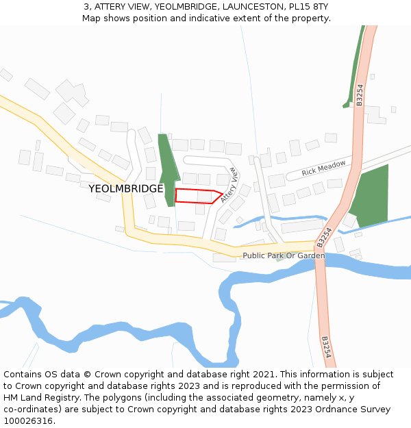 3, ATTERY VIEW, YEOLMBRIDGE, LAUNCESTON, PL15 8TY: Location map and indicative extent of plot