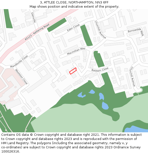 3, ATTLEE CLOSE, NORTHAMPTON, NN3 6FF: Location map and indicative extent of plot