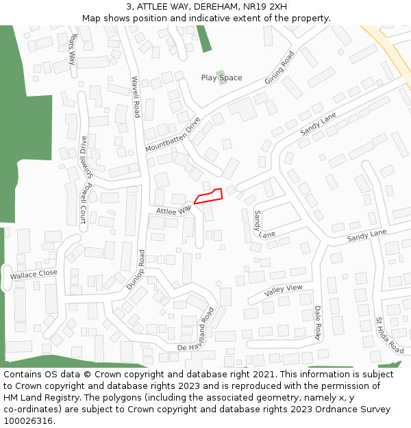 3, ATTLEE WAY, DEREHAM, NR19 2XH: Location map and indicative extent of plot