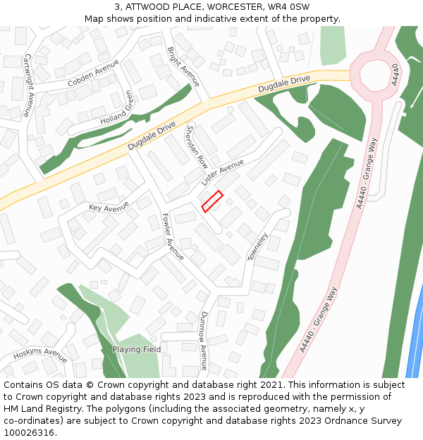 3, ATTWOOD PLACE, WORCESTER, WR4 0SW: Location map and indicative extent of plot