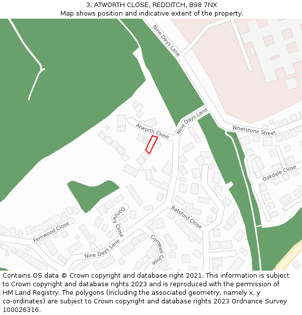 3, ATWORTH CLOSE, REDDITCH, B98 7NX: Location map and indicative extent of plot