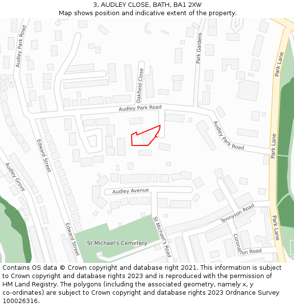 3, AUDLEY CLOSE, BATH, BA1 2XW: Location map and indicative extent of plot