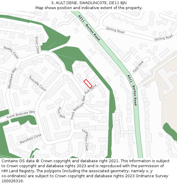 3, AULT DENE, SWADLINCOTE, DE11 8JN: Location map and indicative extent of plot