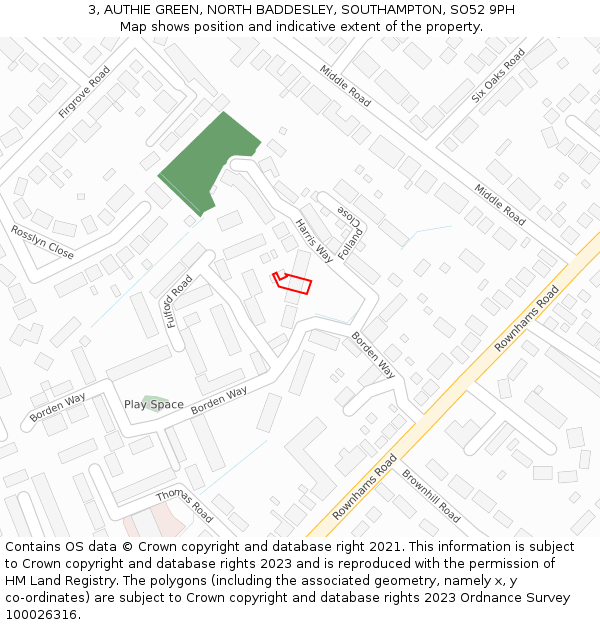 3, AUTHIE GREEN, NORTH BADDESLEY, SOUTHAMPTON, SO52 9PH: Location map and indicative extent of plot