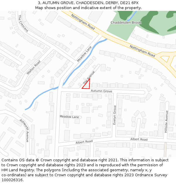 3, AUTUMN GROVE, CHADDESDEN, DERBY, DE21 6PX: Location map and indicative extent of plot