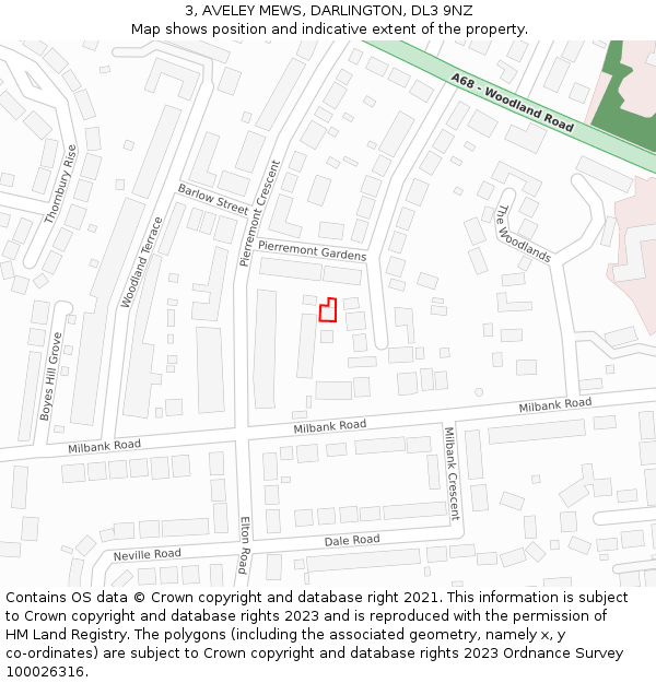 3, AVELEY MEWS, DARLINGTON, DL3 9NZ: Location map and indicative extent of plot