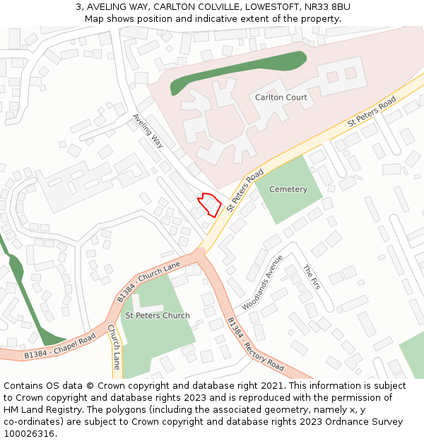 3, AVELING WAY, CARLTON COLVILLE, LOWESTOFT, NR33 8BU: Location map and indicative extent of plot